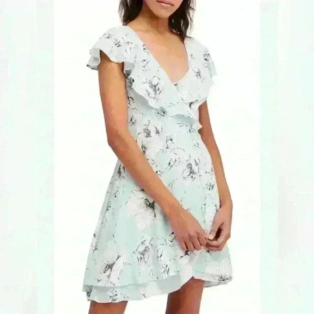 Free People Sz XS Blue Ruffled Maxi Dress